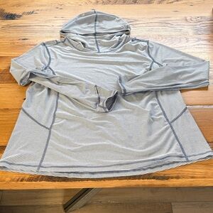 Danskin Striped Blue/White Hooded Long Sleeve Top - Large?